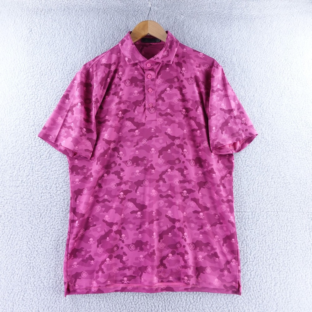 G/FORE Mens Skull & Ts Camo Golf Polo Shirt Pink Camouflage Logo Size L